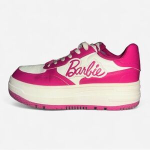Bershka Women's Pink and White Barbie Platform Sneakers